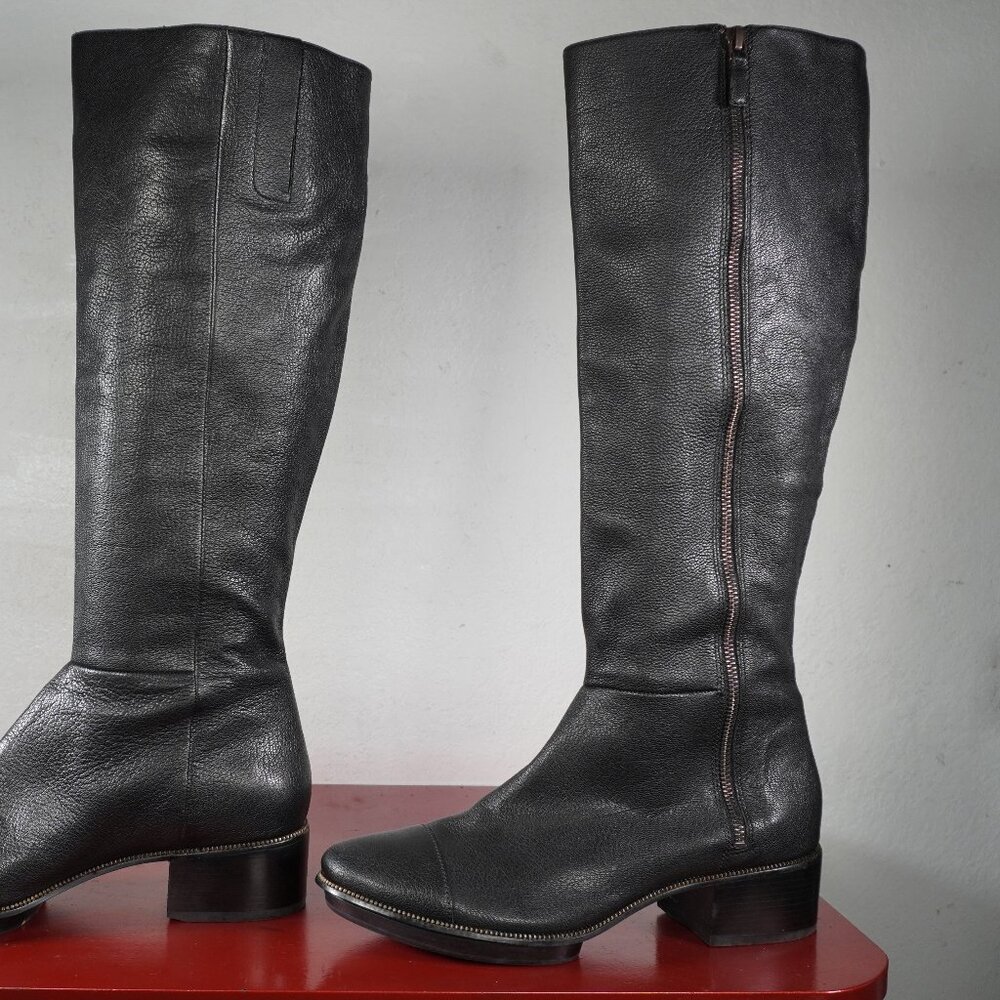 Women's Maria Sharapova Black Leather Knee High Long Riding Fashion Boots 10B